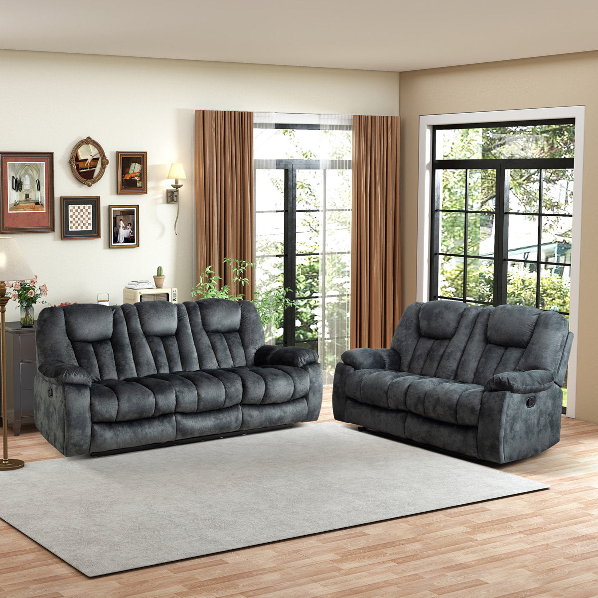 Quiteris 2 Piece Modern Oversized Manual Microfiber Reclining Living Room Set with Cupholders