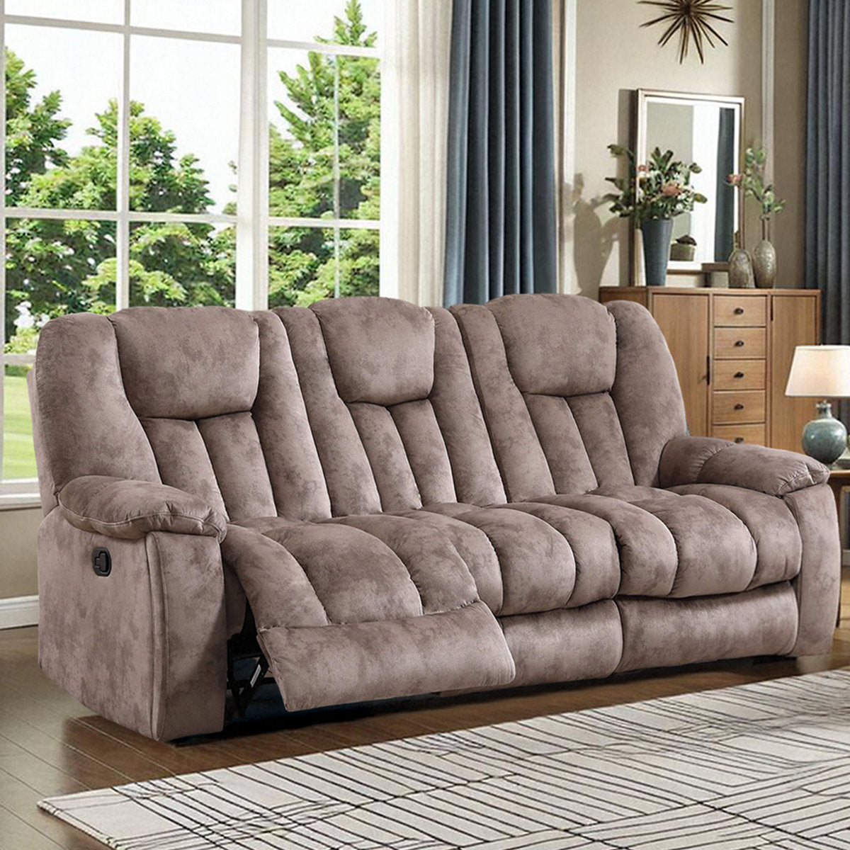 Quiteris 2 Piece Modern Oversized Manual Microfiber Reclining Living Room Set with Cupholders