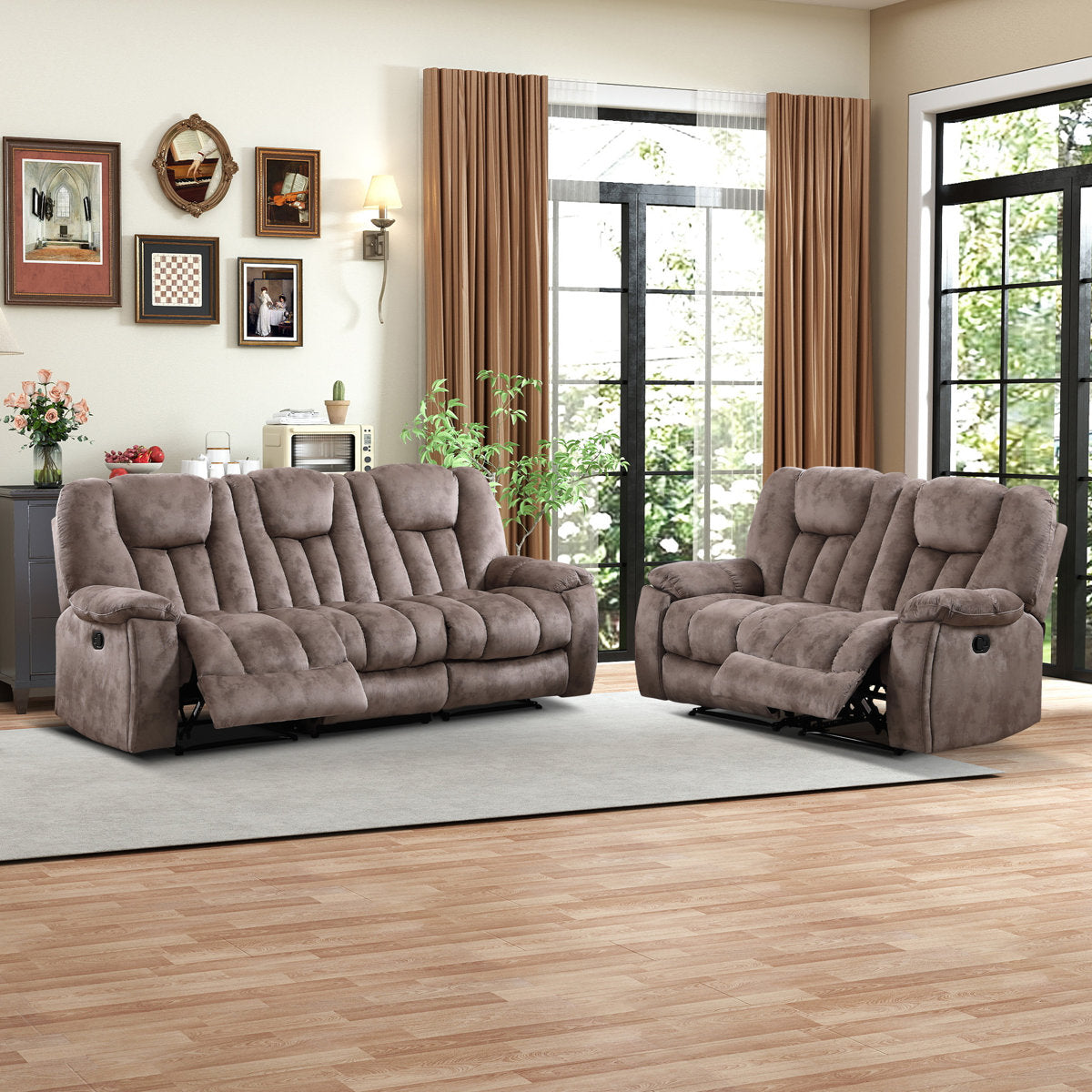 Quiteris 2 Piece Modern Oversized Manual Microfiber Reclining Living Room Set with Cupholders
