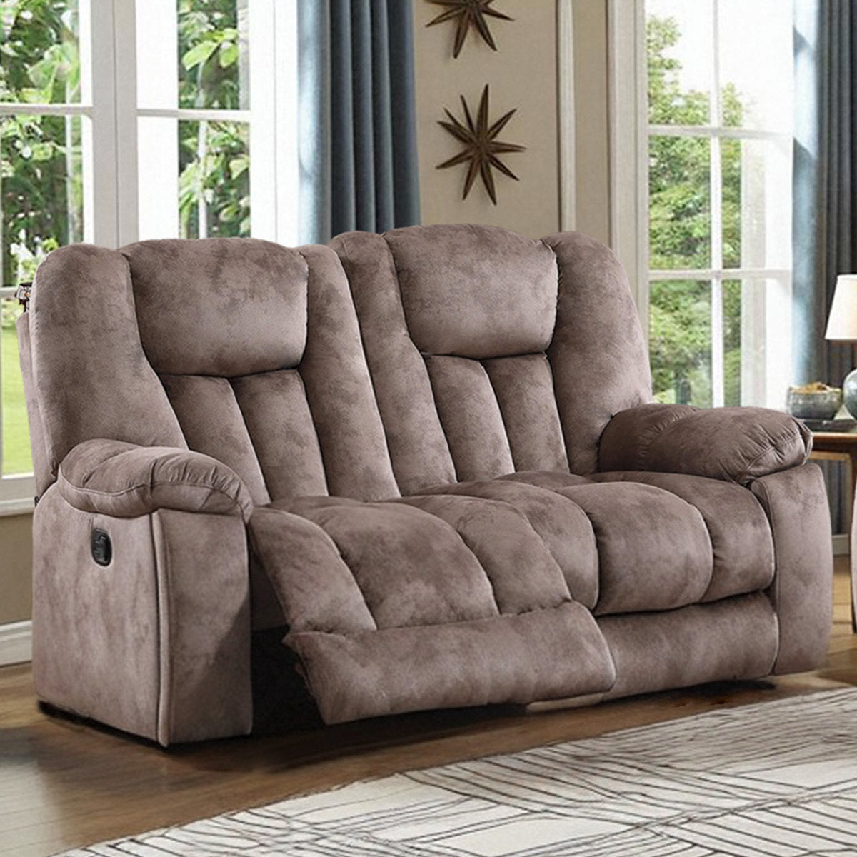 Quiteris 2 Piece Modern Oversized Manual Microfiber Reclining Living Room Set with Cupholders