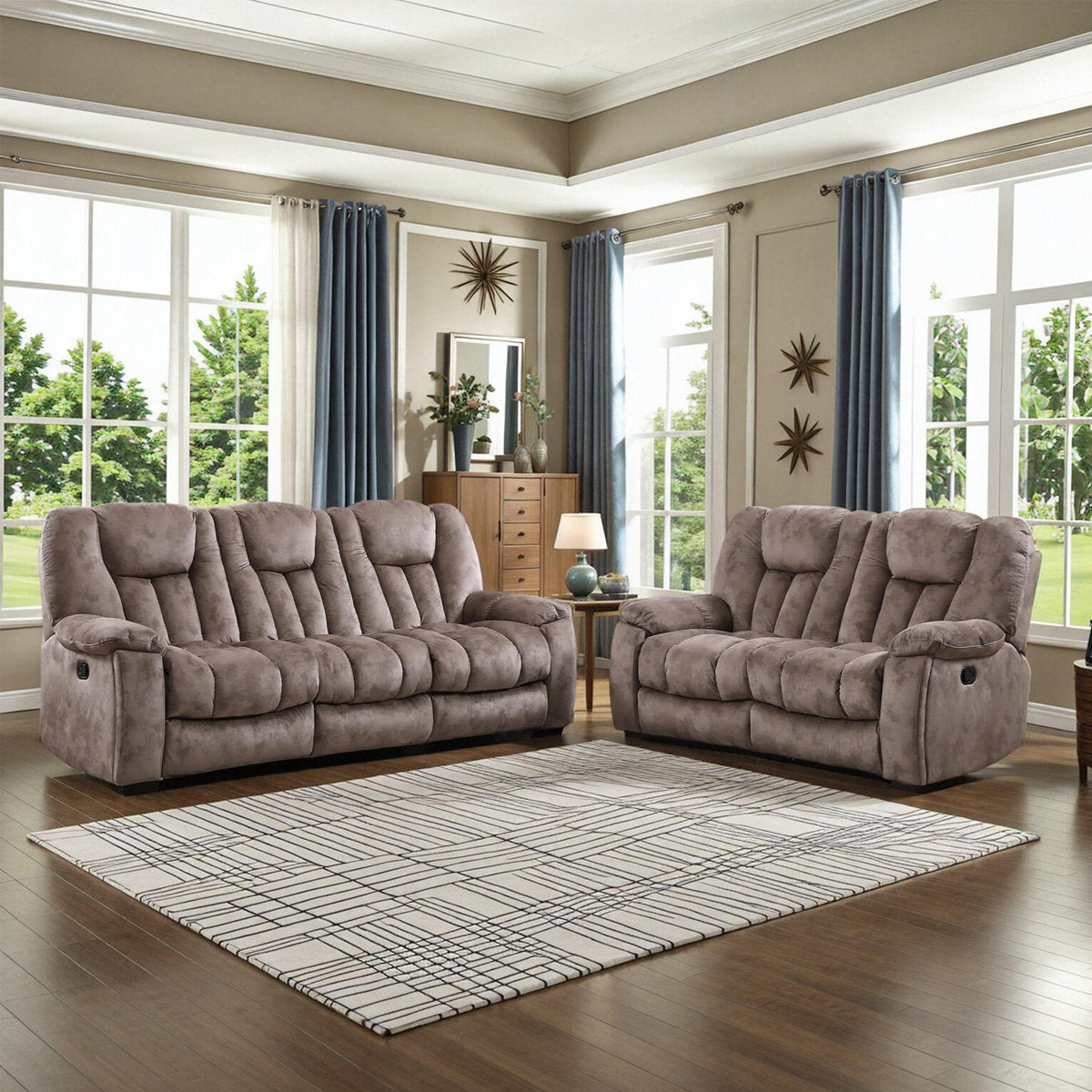 Quiteris 2 Piece Modern Oversized Manual Microfiber Reclining Living Room Set with Cupholders