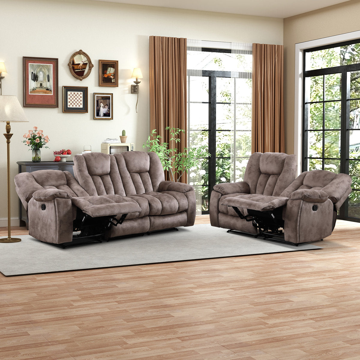 Quiteris 2 Piece Modern Oversized Manual Microfiber Reclining Living Room Set with Cupholders