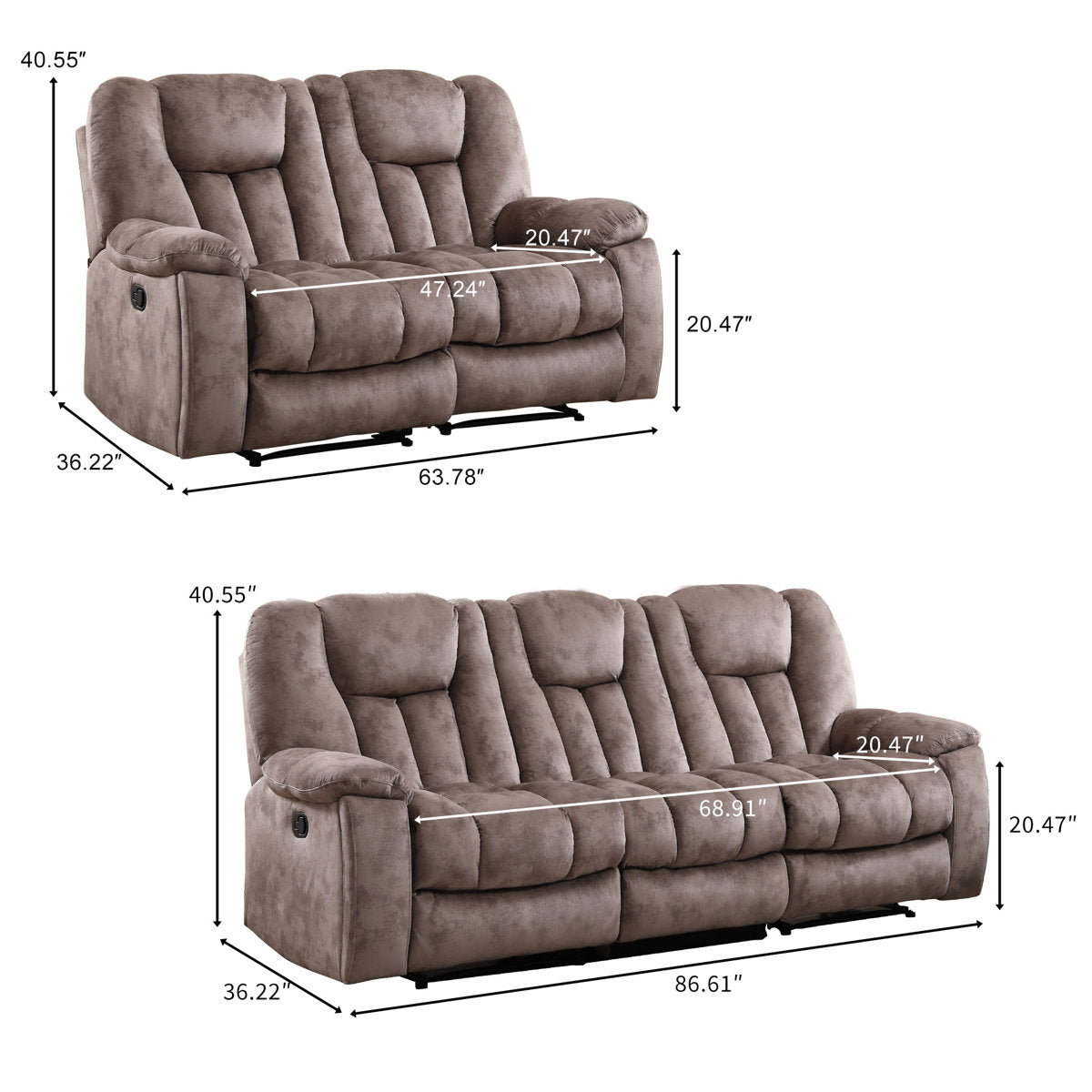 Quiteris 2 Piece Modern Oversized Manual Microfiber Reclining Living Room Set with Cupholders