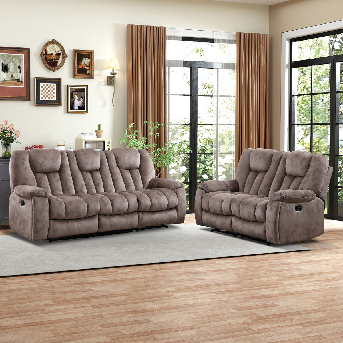 Quiteris 2 Piece Modern Oversized Manual Microfiber Reclining Living Room Set with Cupholders