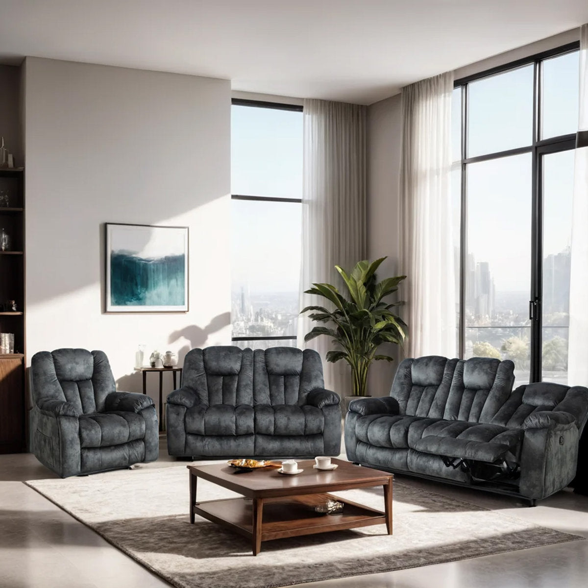 Quiteris 3-Piece Microsuede Upholstery Living Room Set with Cupholders