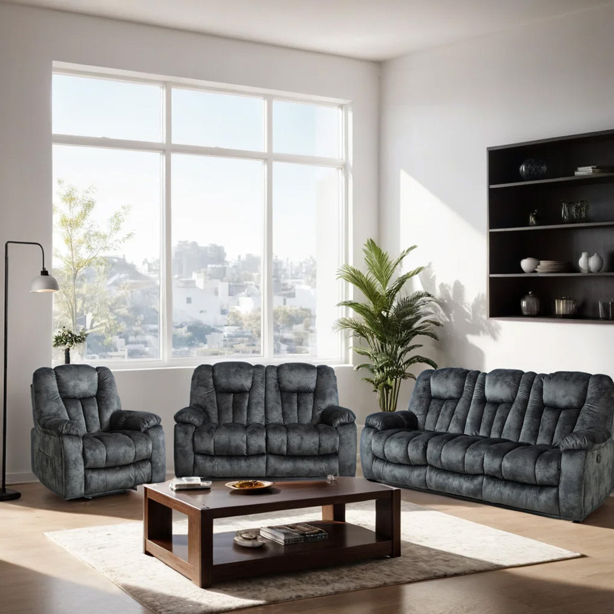 Quiteris 3-Piece Microsuede Upholstery Living Room Set with Cupholders