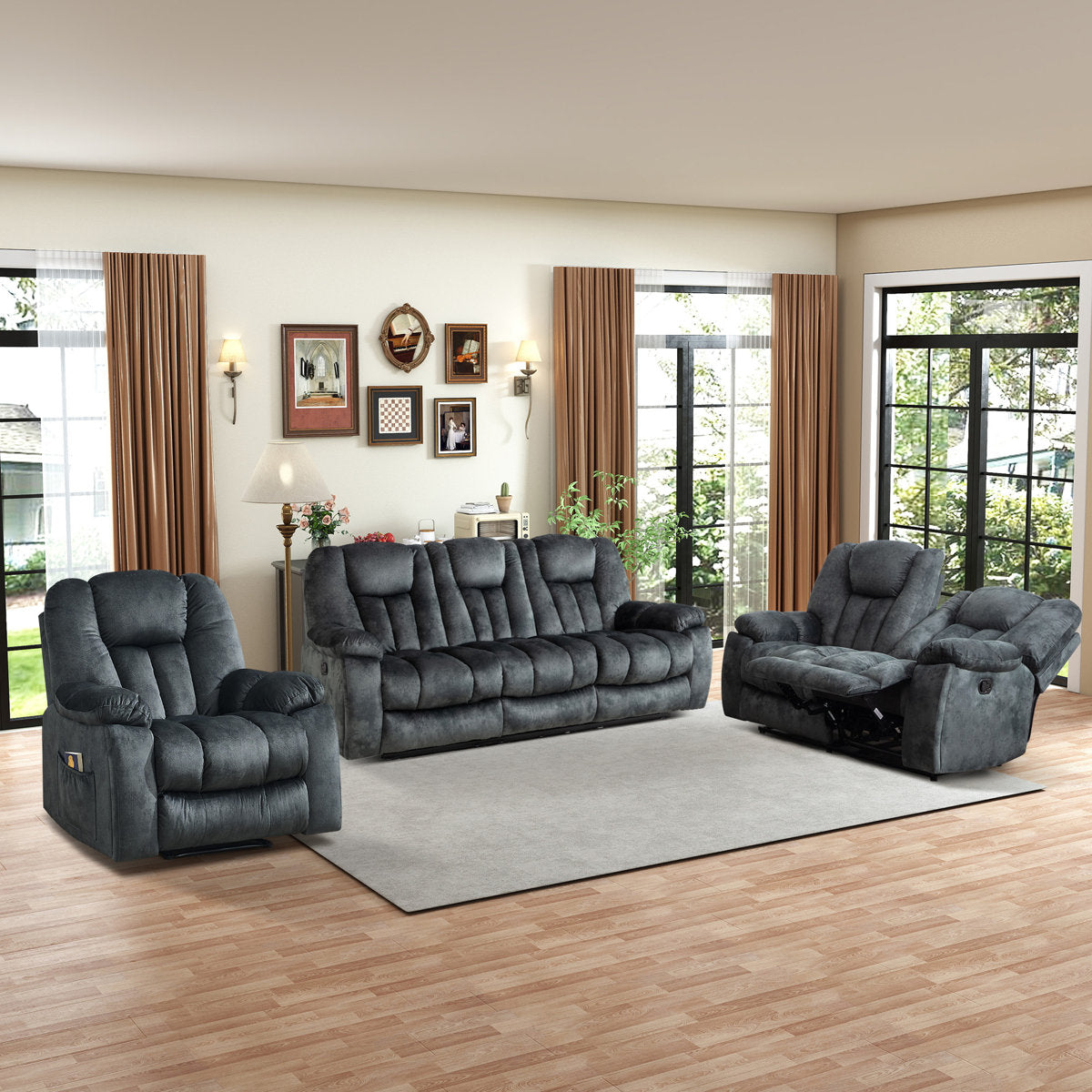 Quiteris 3-Piece Microsuede Upholstery Living Room Set with Cupholders