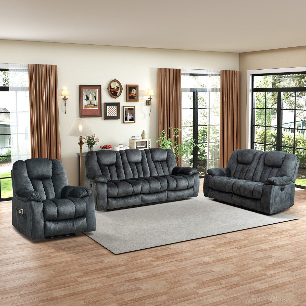 Quiteris 3-Piece Microsuede Upholstery Living Room Set with Cupholders