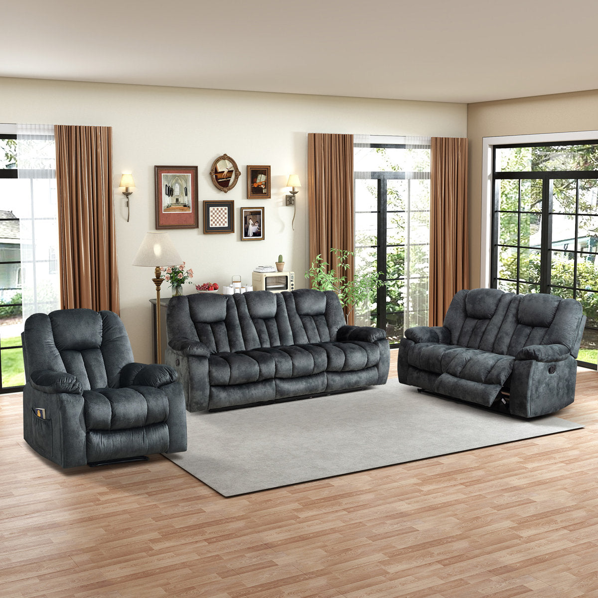 Quiteris 3-Piece Microsuede Upholstery Living Room Set with Cupholders