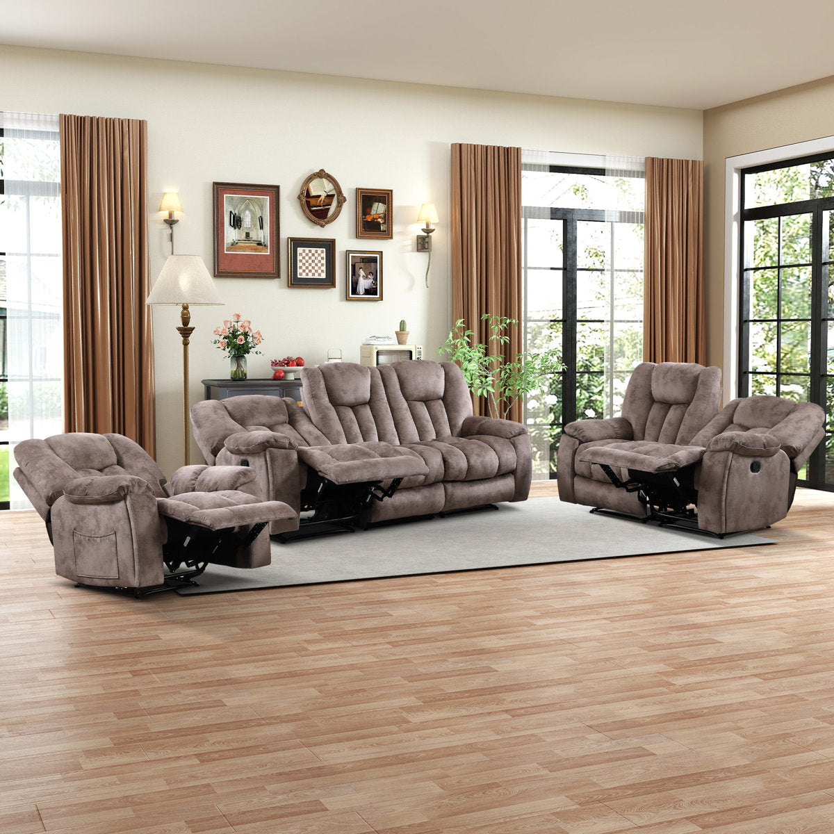 Quiteris 3-Piece Microsuede Upholstery Living Room Set with Cupholders