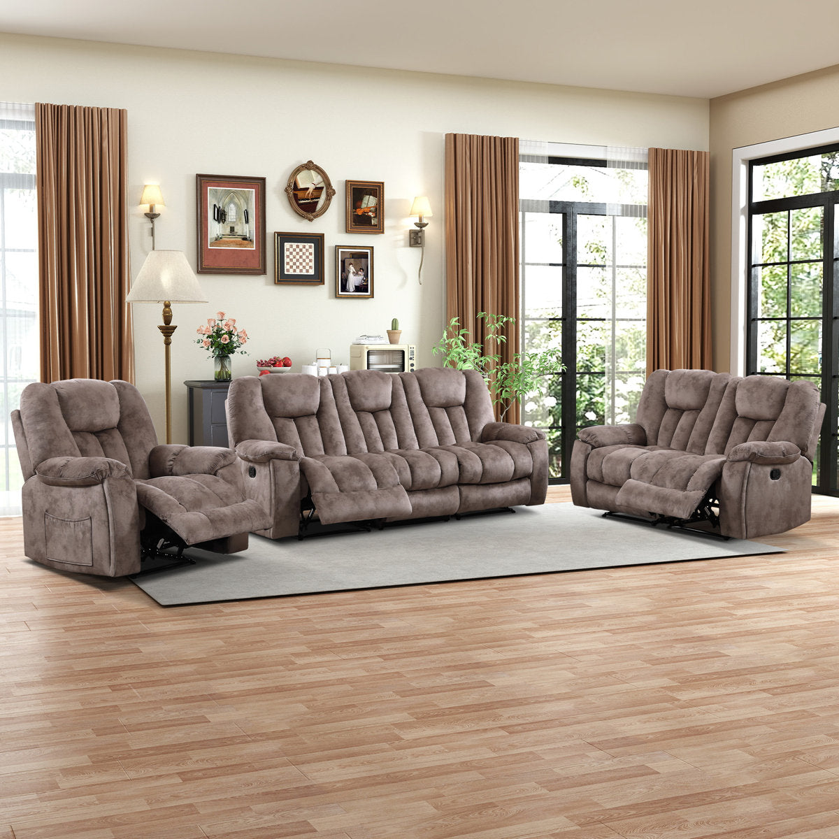 Quiteris 3-Piece Microsuede Upholstery Living Room Set with Cupholders