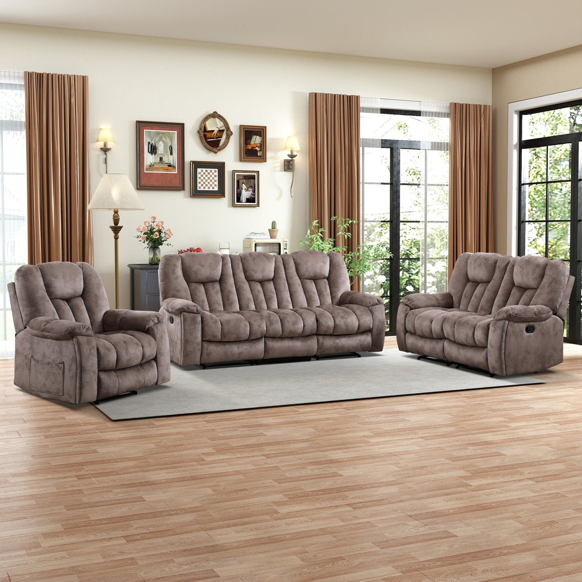 Quiteris 3-Piece Microsuede Upholstery Living Room Set with Cupholders