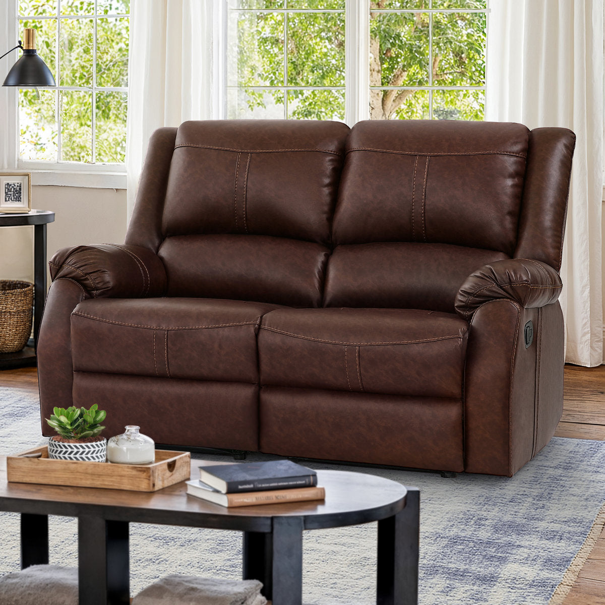 Raab Jackson 2-Piece Leather Upholstered Manual Reclining Living Room Set, Recliner Couch Sofa Set