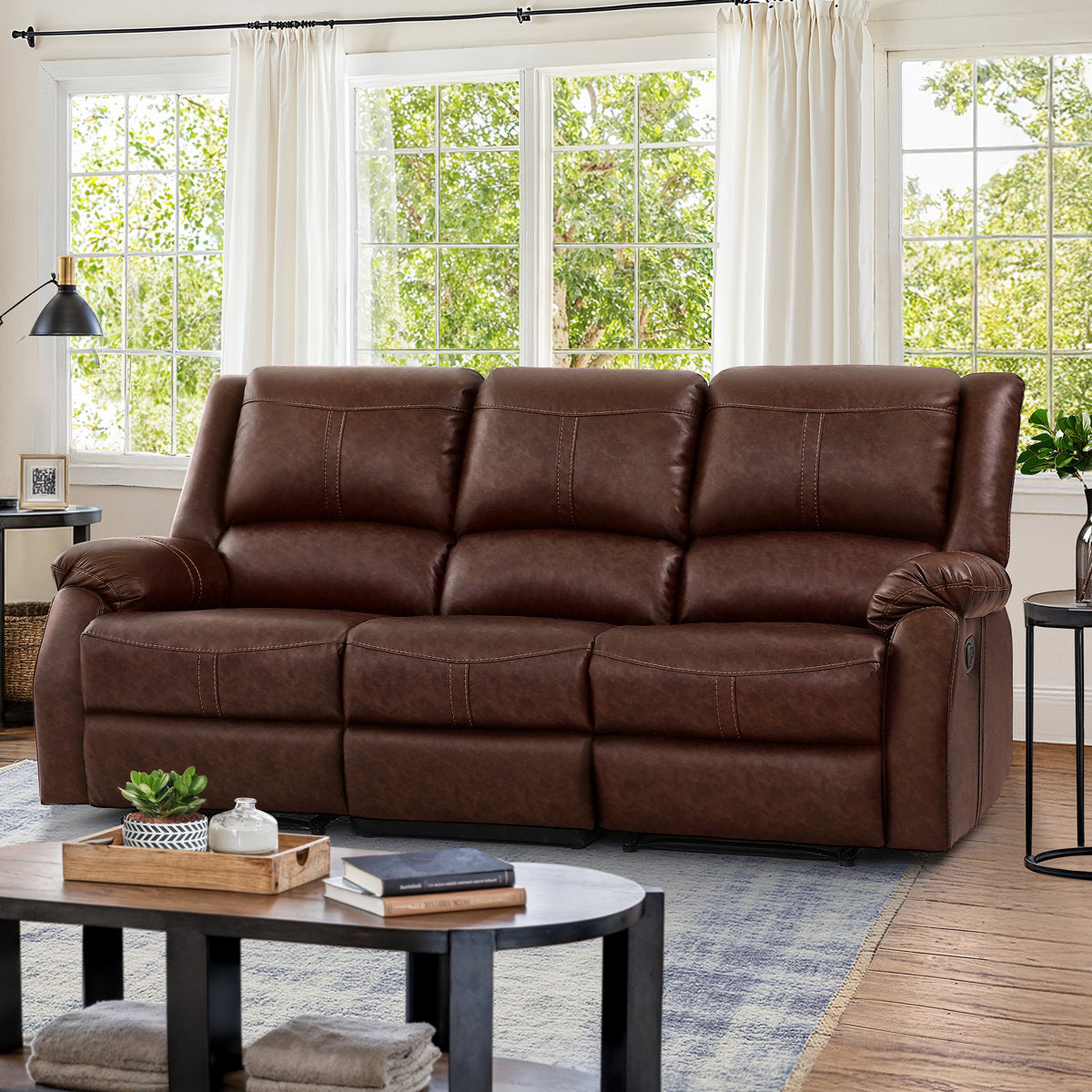 Raab Jackson 2-Piece Leather Upholstered Manual Reclining Living Room Set, Recliner Couch Sofa Set