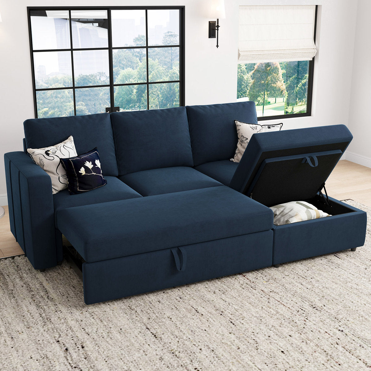 Rafael L Shaped Sofa Pull Out Sofa Bed Convertible Modular Sectional Couch Sleeper For Apartment