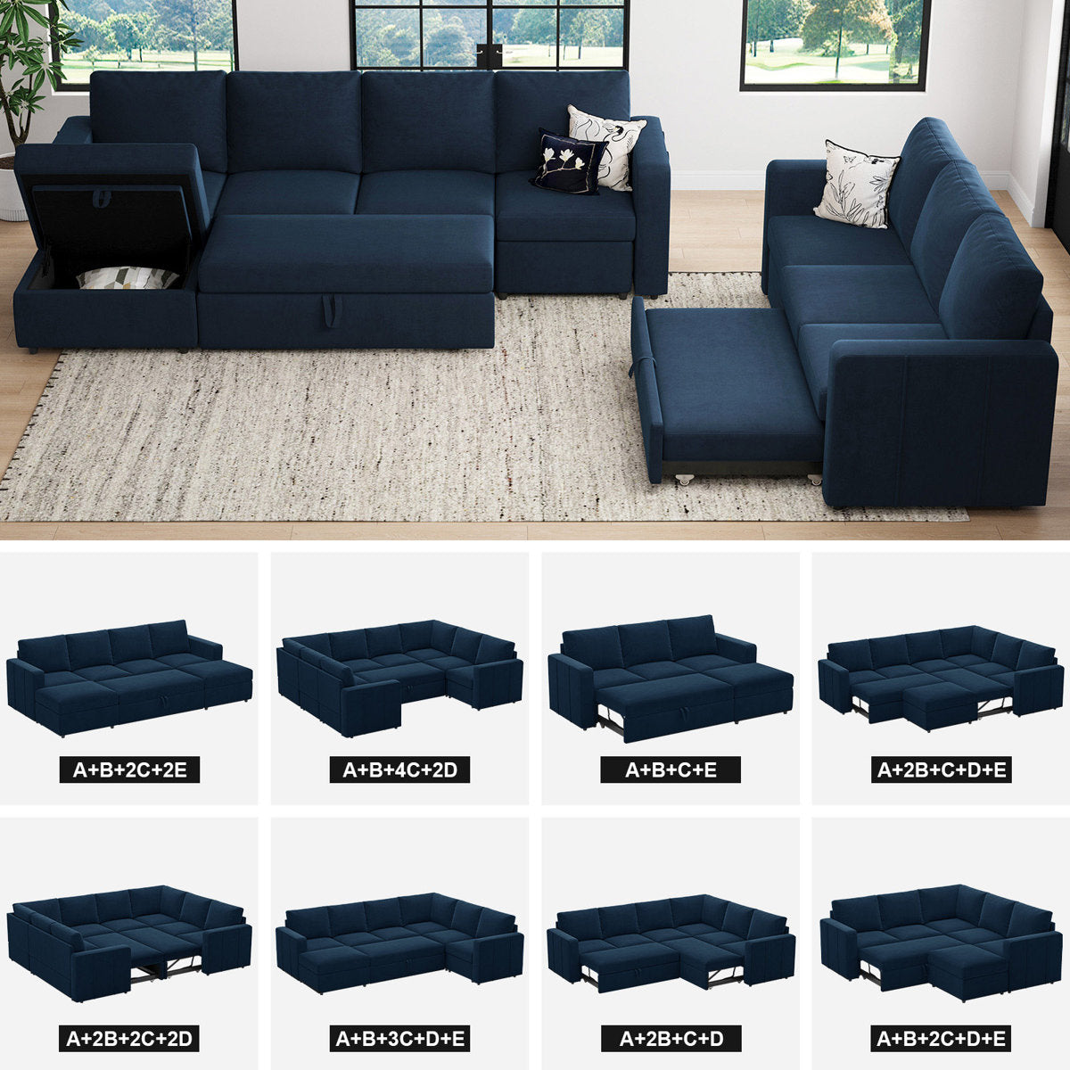 Rafael L Shaped Sofa Pull Out Sofa Bed Convertible Modular Sectional Couch Sleeper For Apartment