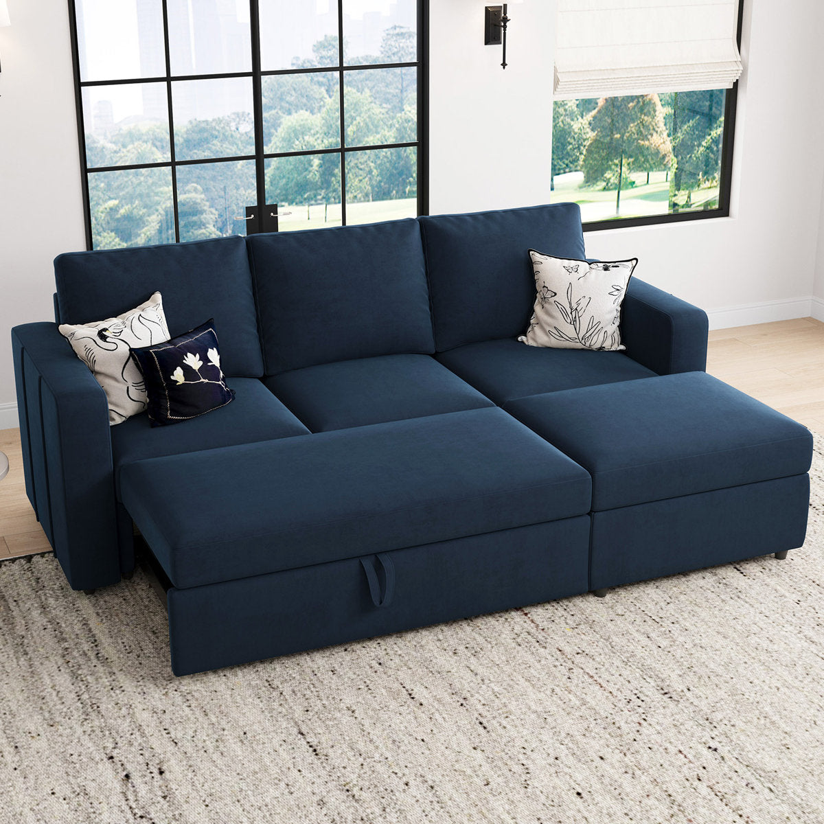 Rafael L Shaped Sofa Pull Out Sofa Bed Convertible Modular Sectional Couch Sleeper For Apartment