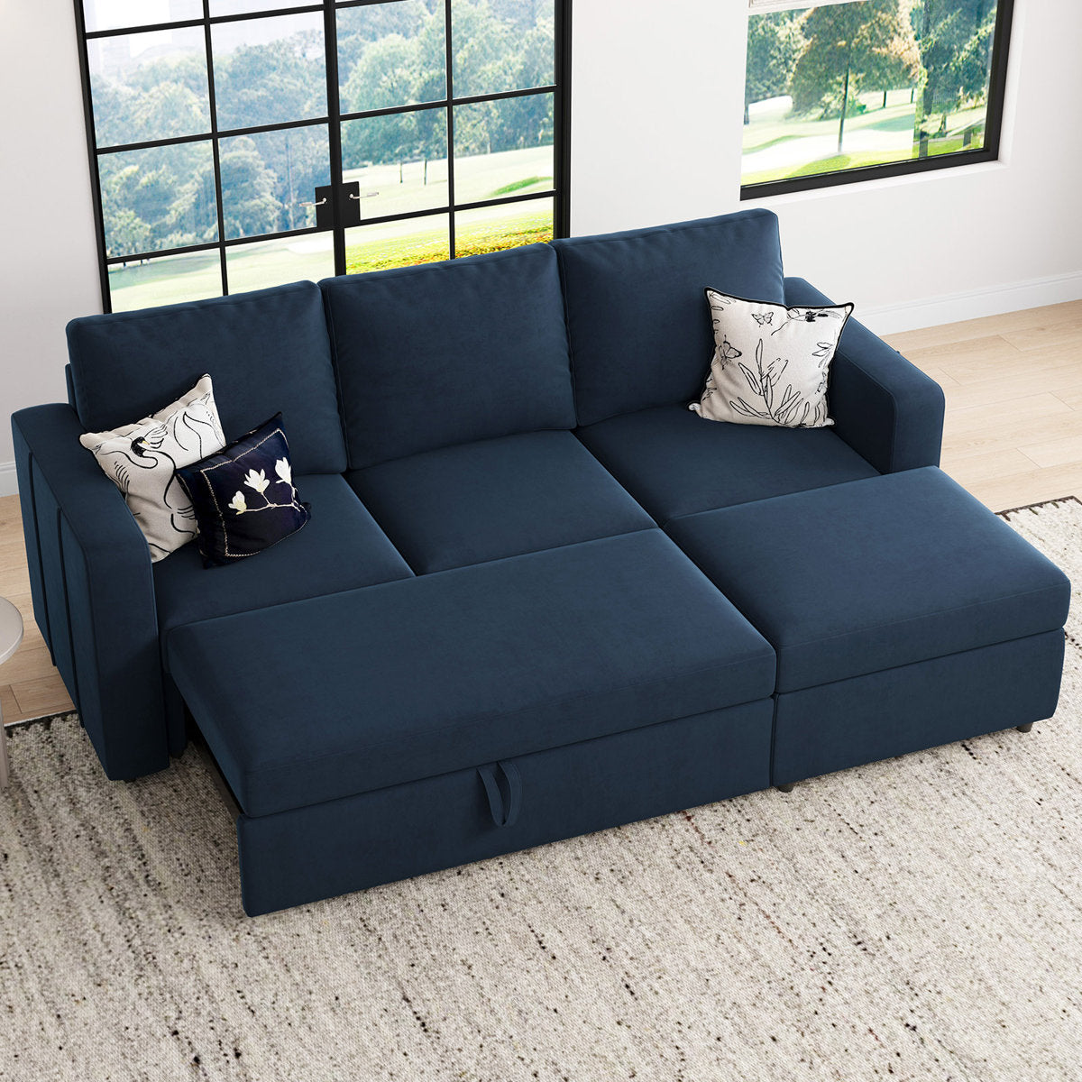Rafael L Shaped Sofa Pull Out Sofa Bed Convertible Modular Sectional Couch Sleeper For Apartment