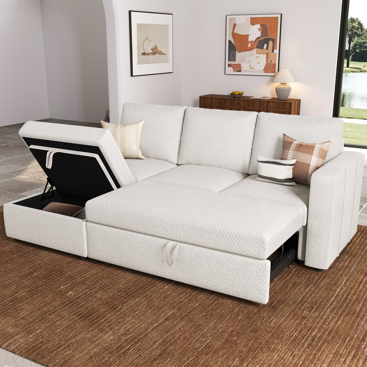 Rafael L Shaped Sofa Pull Out Sofa Bed Convertible Modular Sectional Couch Sleeper For Apartment