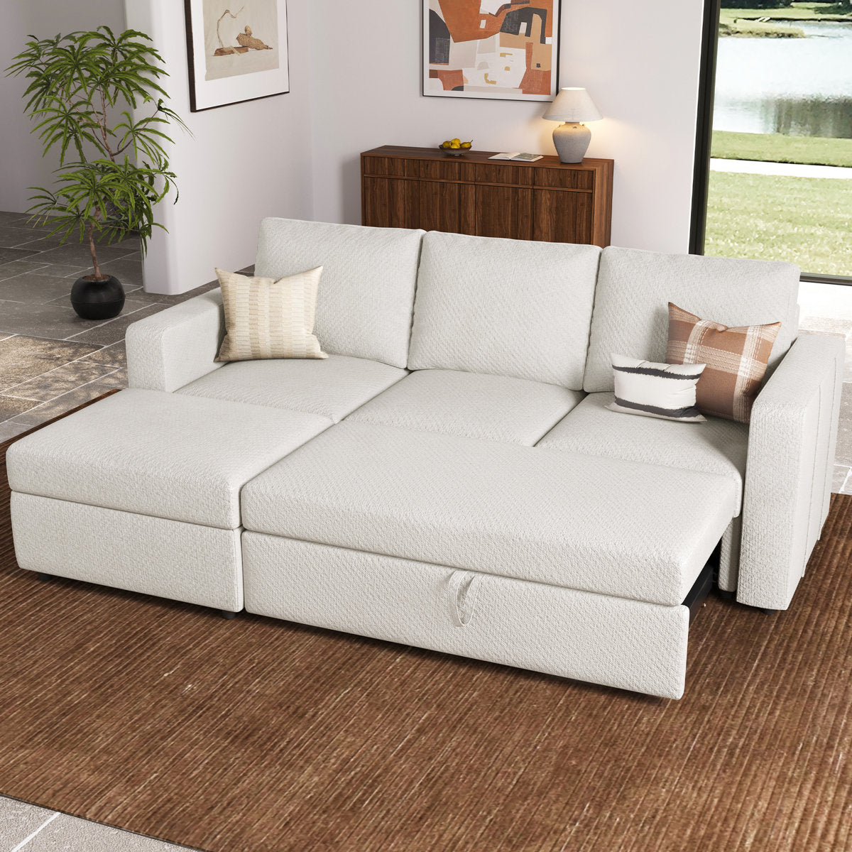Rafael L Shaped Sofa Pull Out Sofa Bed Convertible Modular Sectional Couch Sleeper For Apartment
