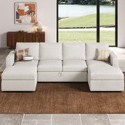 Rafael U Shaped Sofa Set Convertible Large Pull out Sofa Bed Livingroom Sleeper Modular Sectional Couch With Storage Ottoman