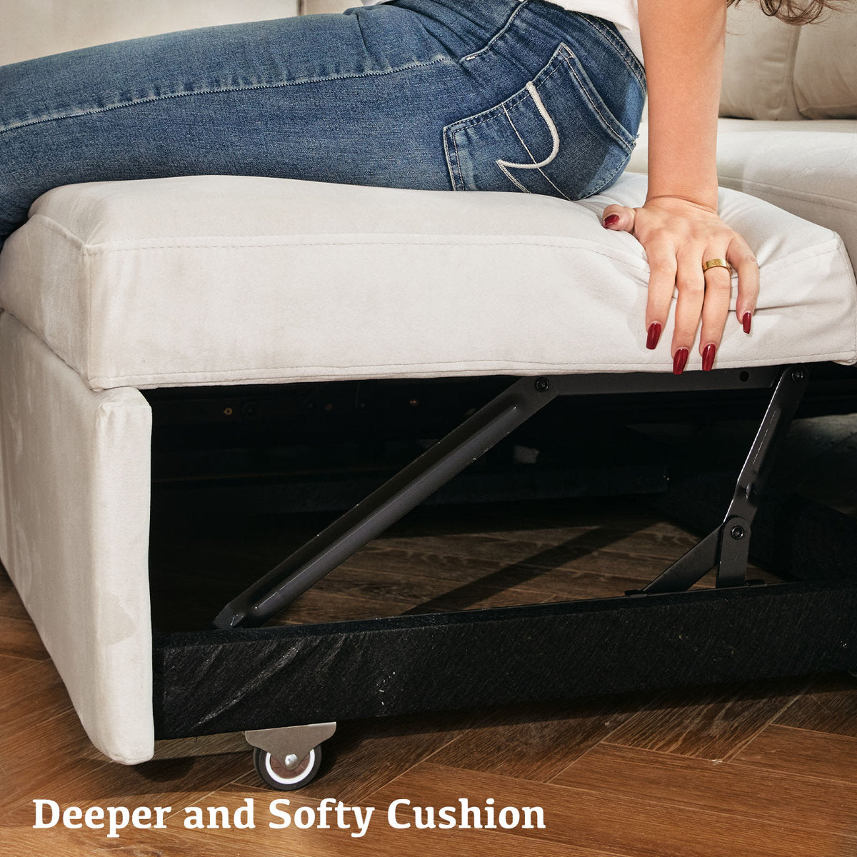 Rafael Velvet Chenille U Shaped Modular Sectional Sofa Apartment Pull Out Sofa Bed Sleeper Corner Sofa With Storage Ottoman