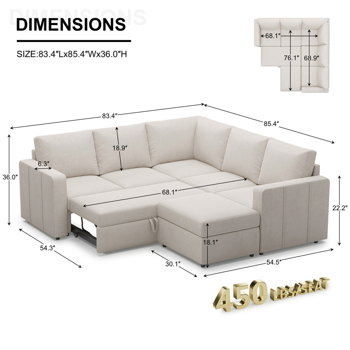 Rafael Velvet Chenille U Shaped Modular Sectional Sofa Apartment Pull Out Sofa Bed Sleeper Corner Sofa With Storage Ottoman