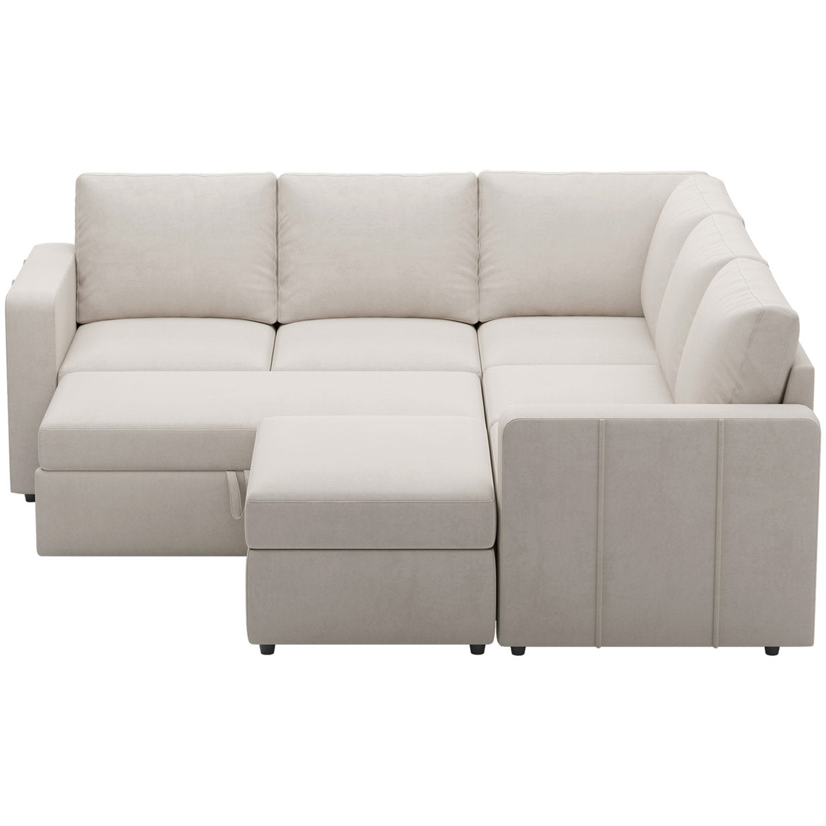 Rafael Velvet Chenille U Shaped Modular Sectional Sofa Apartment Pull Out Sofa Bed Sleeper Corner Sofa With Storage Ottoman