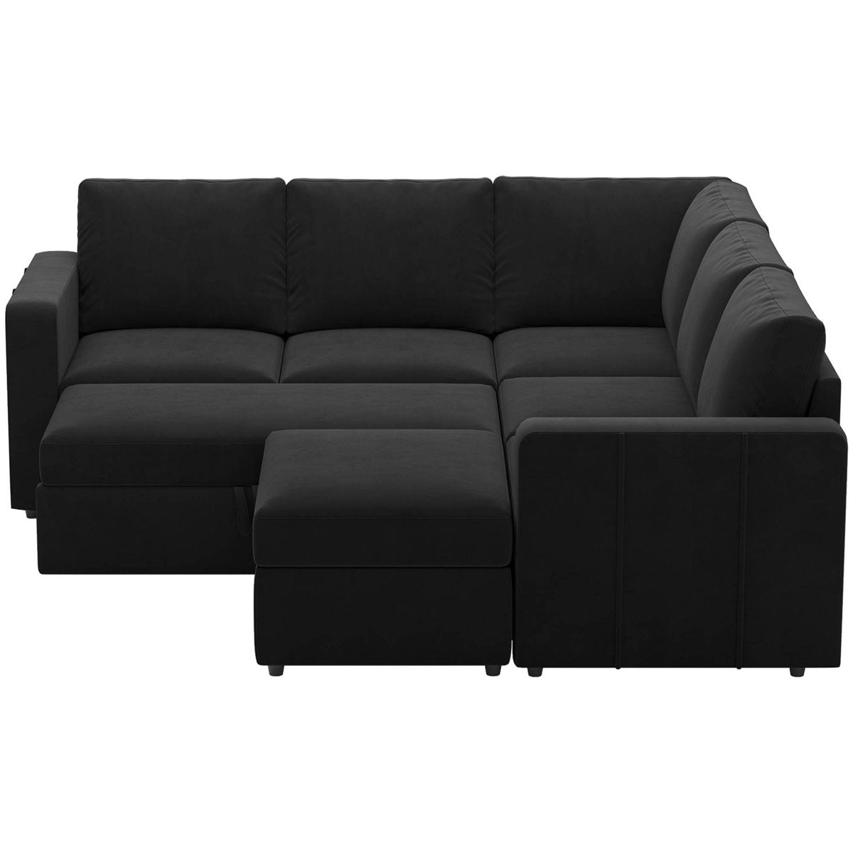Rafael Velvet Chenille U Shaped Modular Sectional Sofa Apartment Pull Out Sofa Bed Sleeper Corner Sofa With Storage Ottoman