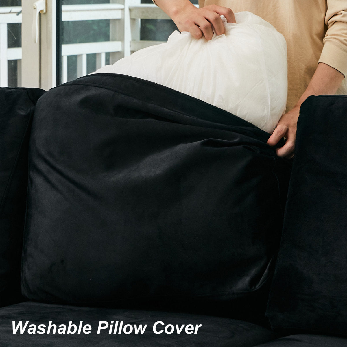 Rafael Velvet Chenille U Shaped Modular Sectional Sofa Apartment Pull Out Sofa Bed Sleeper Corner Sofa With Storage Ottoman