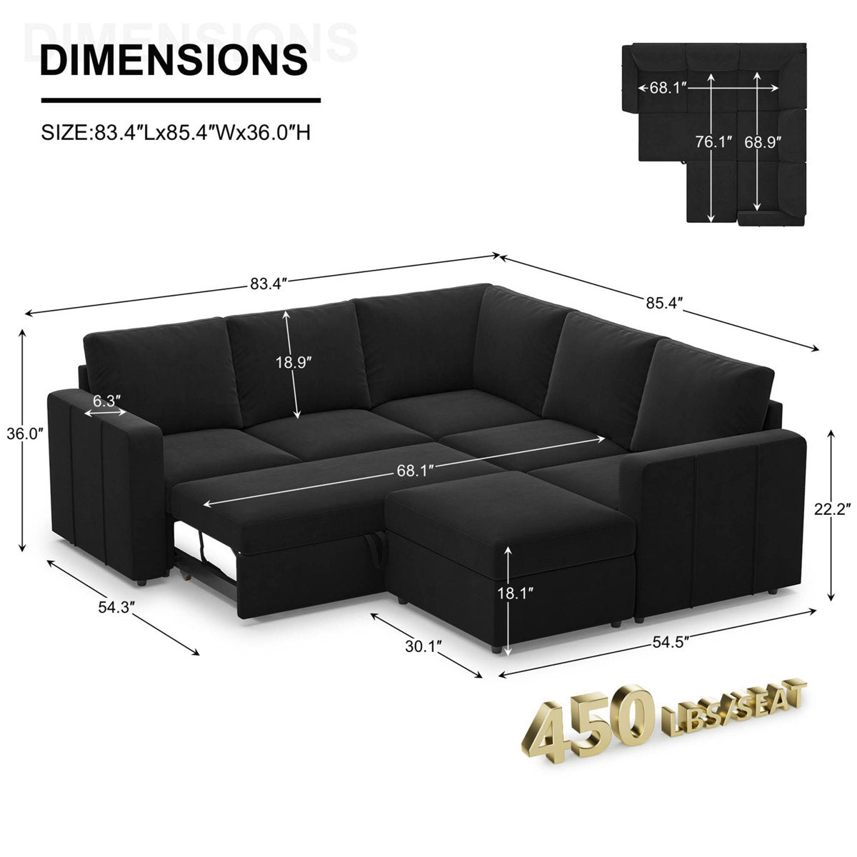Rafael Velvet Chenille U Shaped Modular Sectional Sofa Apartment Pull Out Sofa Bed Sleeper Corner Sofa With Storage Ottoman
