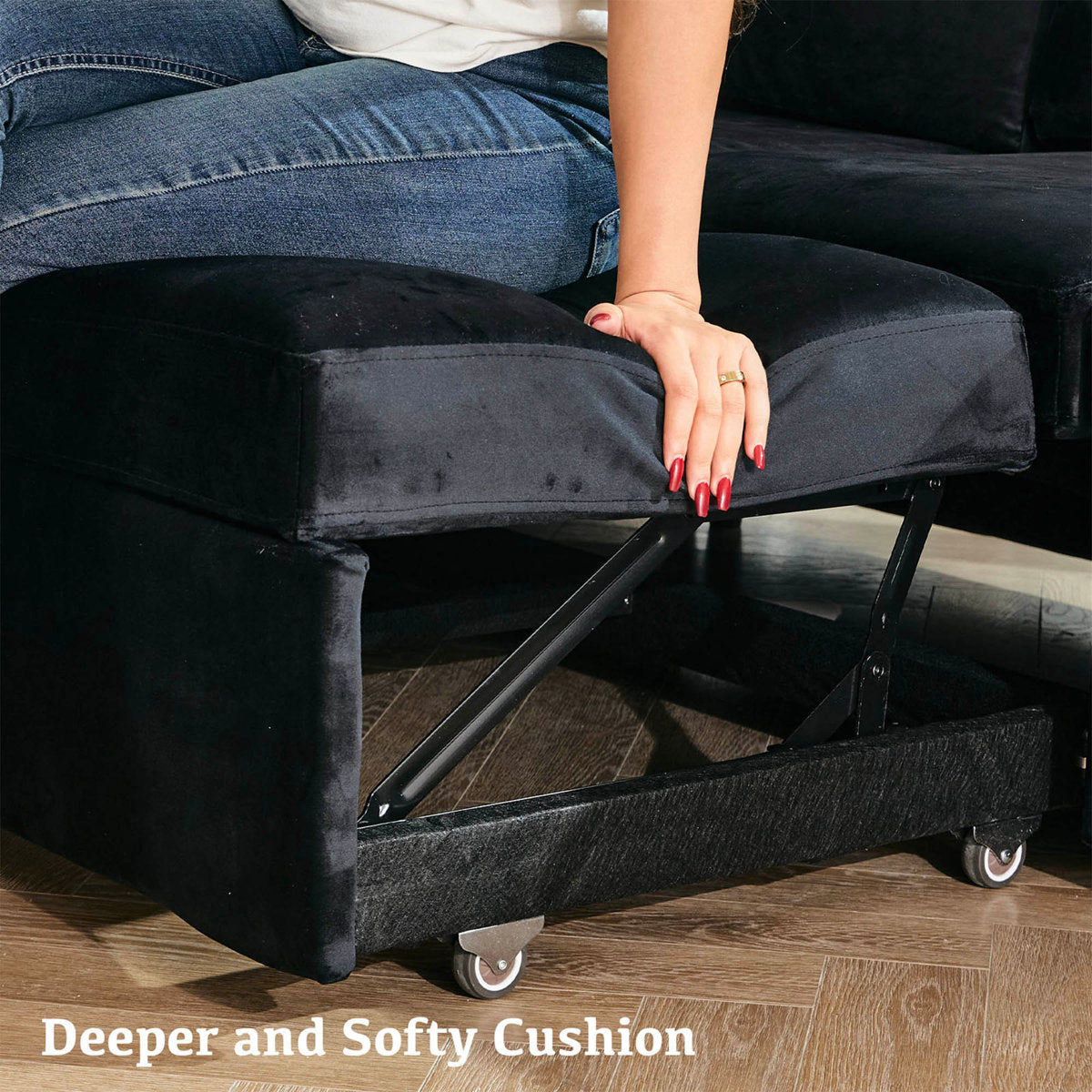 Rafael Velvet Chenille U Shaped Modular Sectional Sofa Apartment Pull Out Sofa Bed Sleeper Corner Sofa With Storage Ottoman