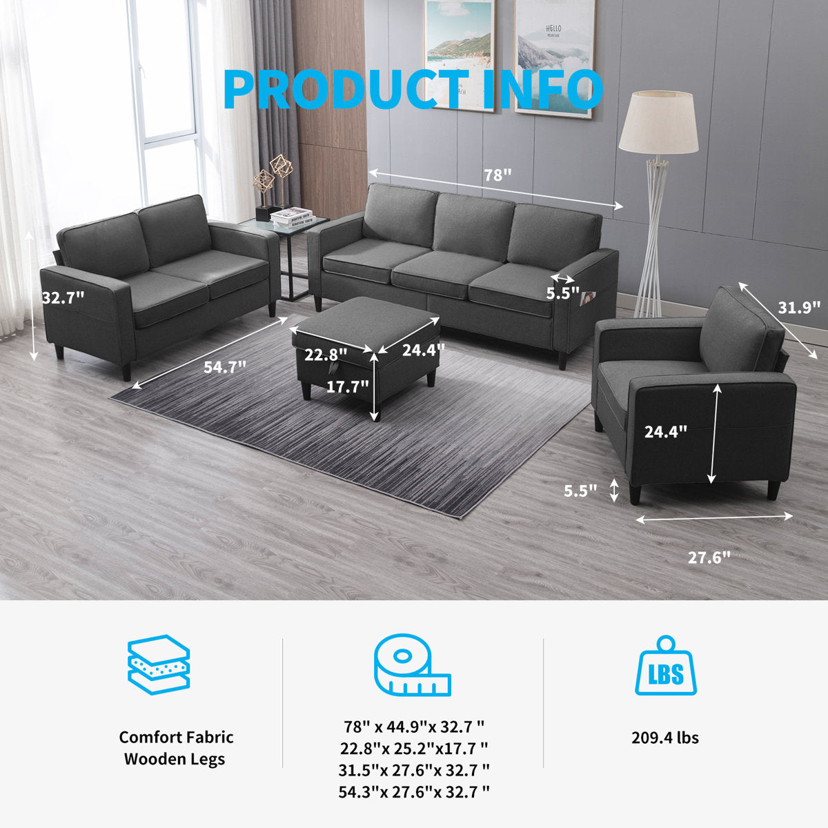 Raylina 4 - Piece Living Room Set