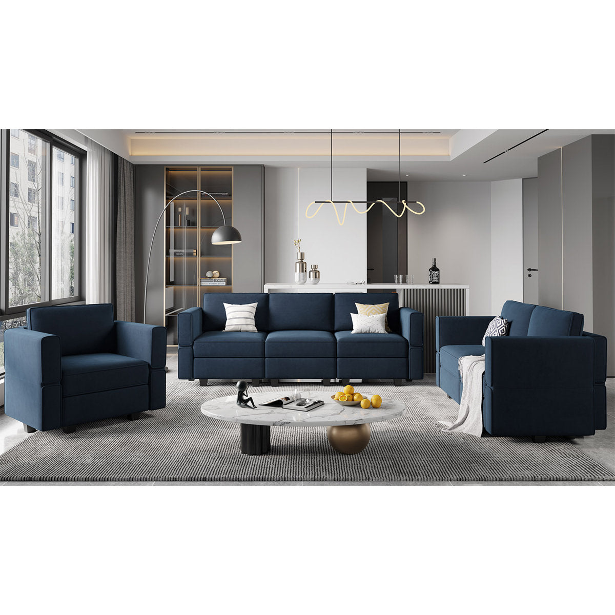 Ridoy Velvet Living Room Sofa Set Storage Sectional Couch, Single & 2-Seat & 3-Seat Sofa Set