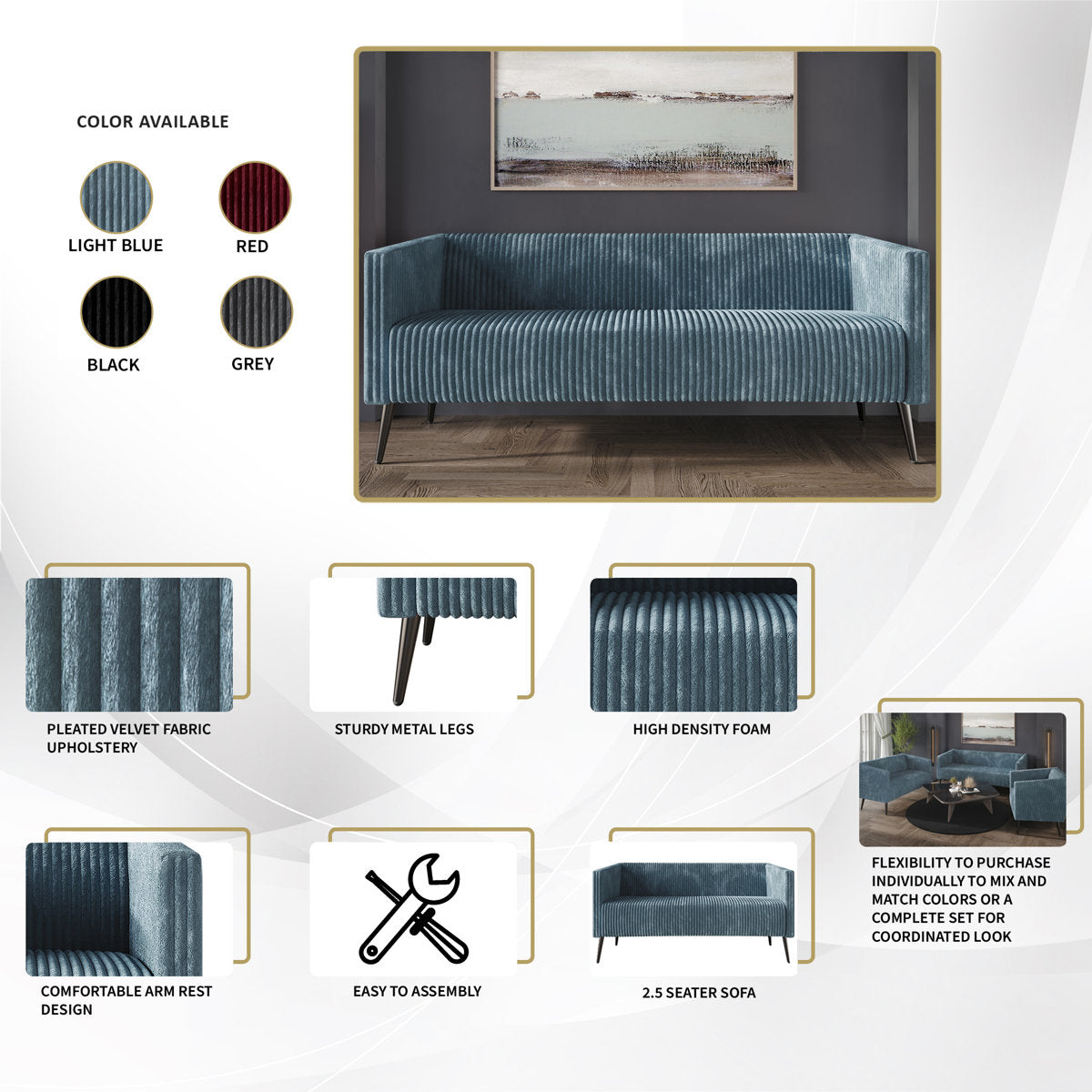 Schermick Corduroy 3 Piece Living Room Set