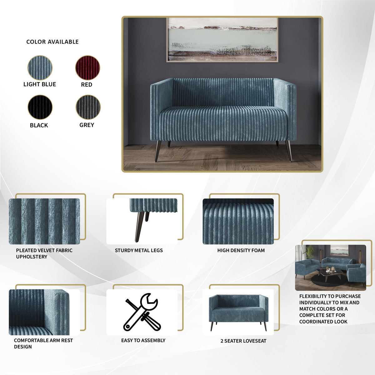 Schermick Corduroy 3 Piece Living Room Set