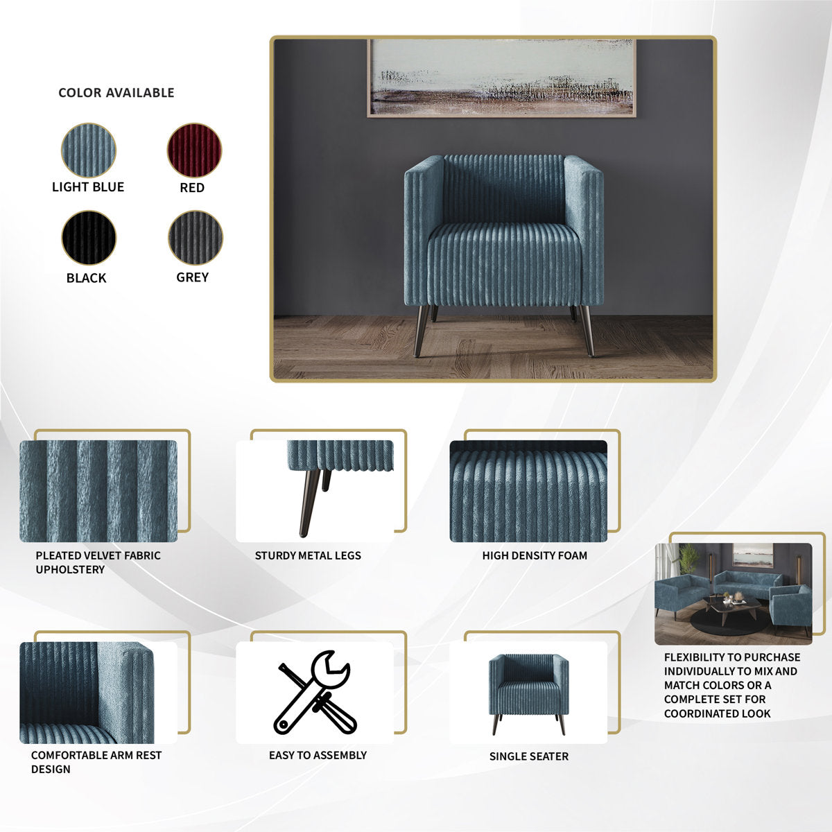 Schermick Corduroy 3 Piece Living Room Set