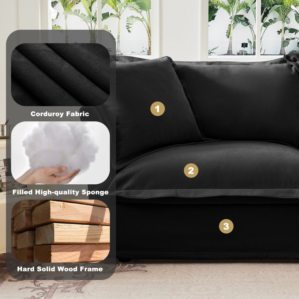 Sectional 2 Seater Sofa Couch With Convertible Ottoman, L Shaped Sofa,chenille Fabric