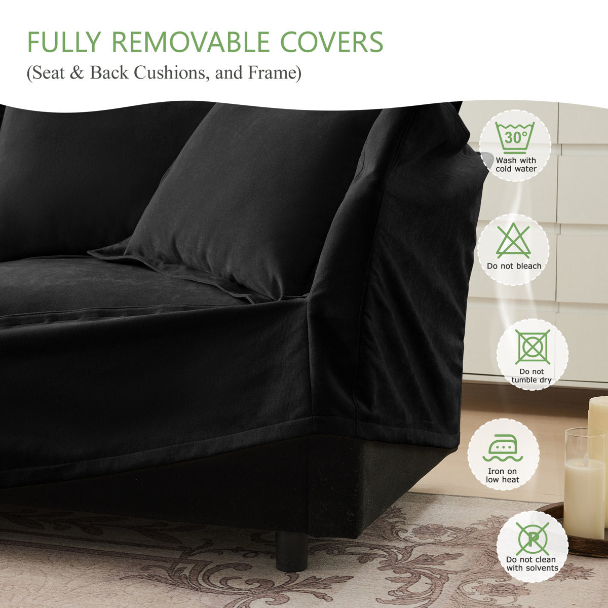 Sectional 2 Seater Sofa Couch With Convertible Ottoman, L Shaped Sofa,chenille Fabric