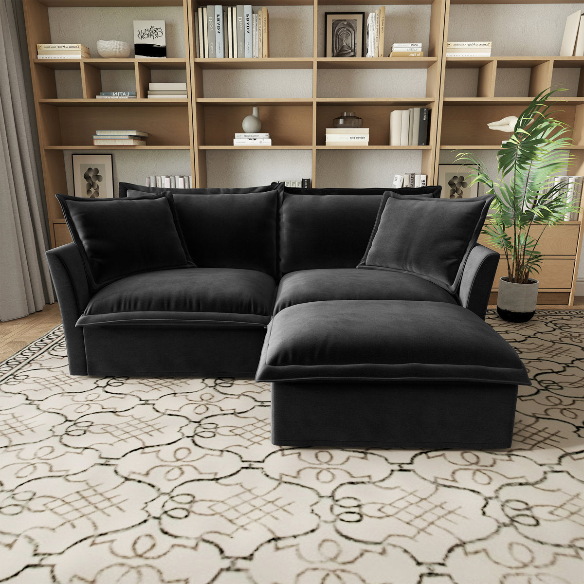 Sectional 2 Seater Sofa Couch With Convertible Ottoman, L Shaped Sofa,chenille Fabric