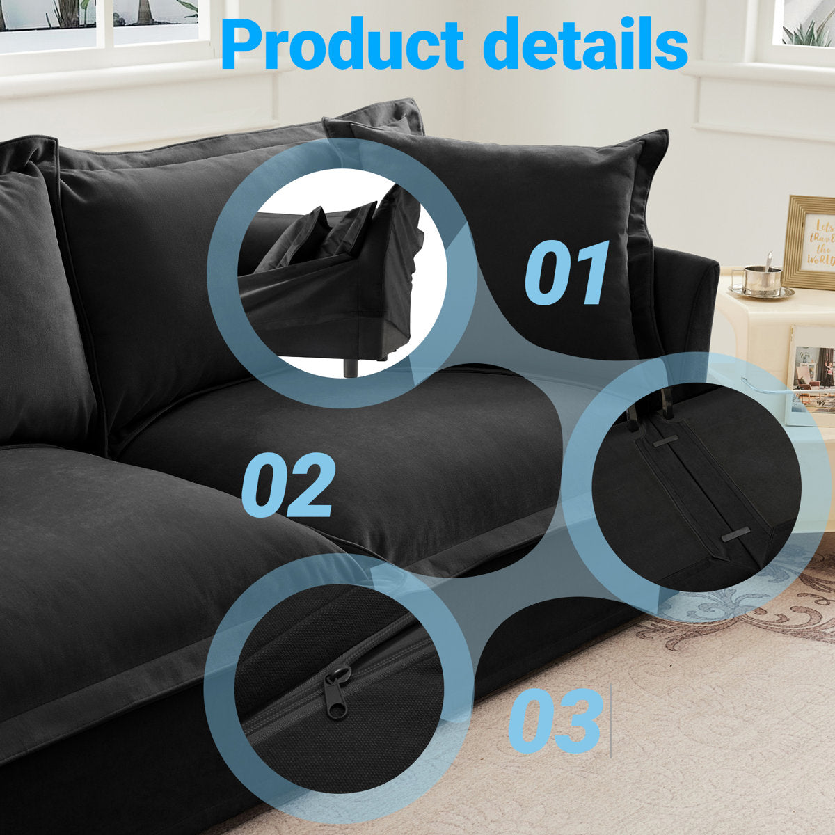 Sectional 2 Seater Sofa Couch With Convertible Ottoman, L Shaped Sofa,chenille Fabric