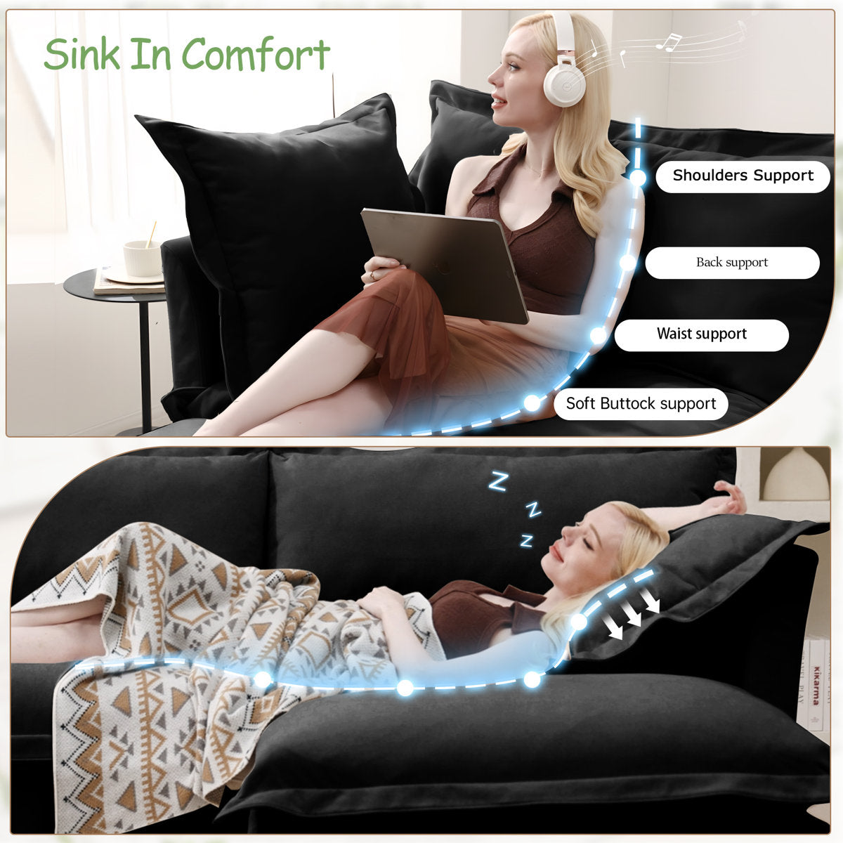 Sectional 2 Seater Sofa Couch With Convertible Ottoman, L Shaped Sofa,chenille Fabric