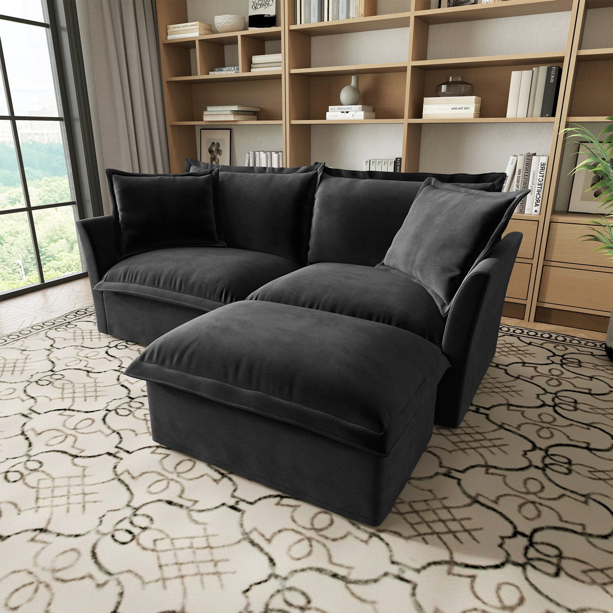 Sectional 2 Seater Sofa Couch With Convertible Ottoman, L Shaped Sofa,chenille Fabric