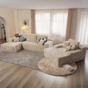 Seren 3-Piece No-Assembly Living Room Set, Plush Corduroy Modern Sectional Sofa With Loveseat And Chaise Lounge