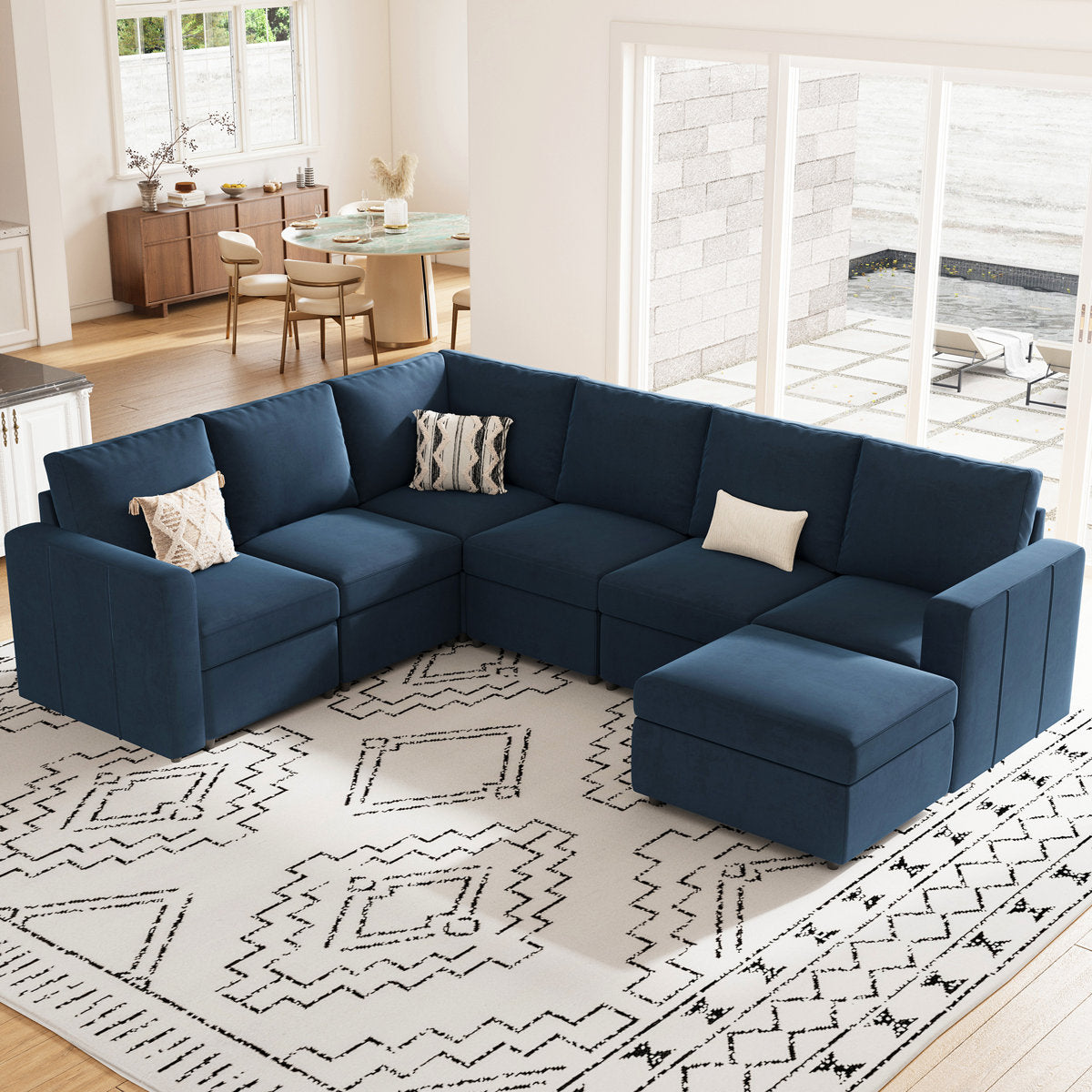 Seybert 8-Piece Velvet L Shaped Modular Corner Sofa Convertible U Shaped Living Room Couch With Storage Ottoman