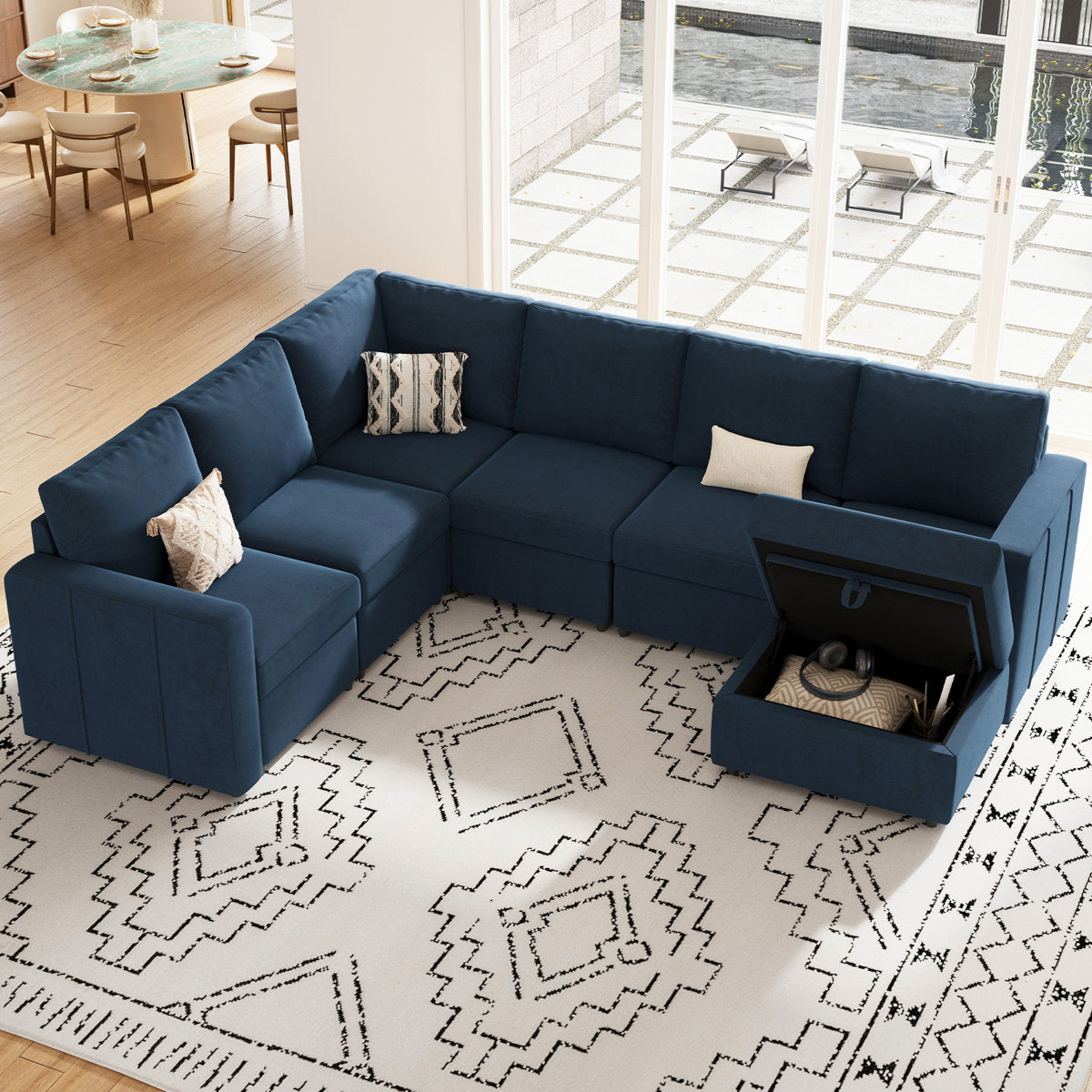 Seybert 8-Piece Velvet L Shaped Modular Corner Sofa Convertible U Shaped Living Room Couch With Storage Ottoman