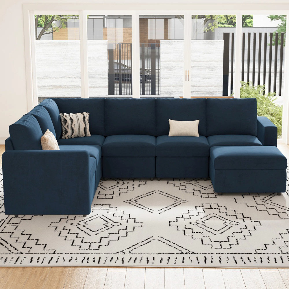 Seybert 8-Piece Velvet L Shaped Modular Corner Sofa Convertible U Shaped Living Room Couch With Storage Ottoman