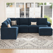 Seybert 8-Piece Velvet L Shaped Modular Corner Sofa Convertible U Shaped Living Room Couch With Storage Ottoman