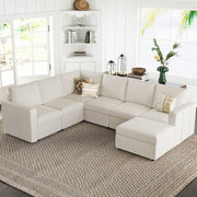 Seybert 8-Piece Velvet L Shaped Modular Corner Sofa Convertible U Shaped Living Room Couch With Storage Ottoman