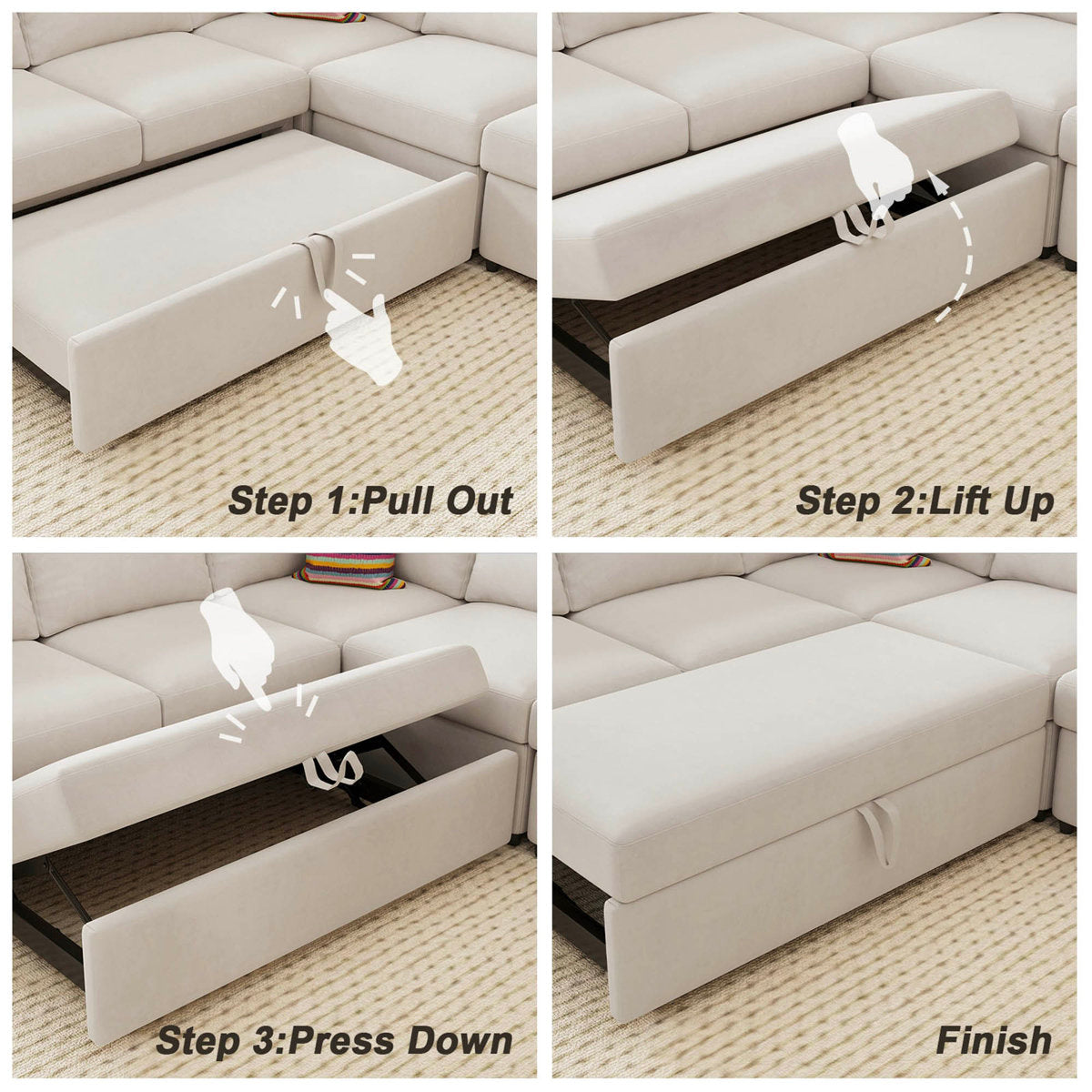 Seybert L Shaped Sofa Set Large Velvet Chenille Pullout Sofa Bed Modular Sectional Couch Convertible Sleeper